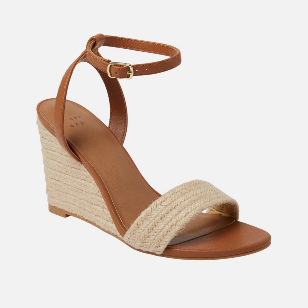 a new day Tan Single Ankle Strap “Tish” Wedge Sandal
